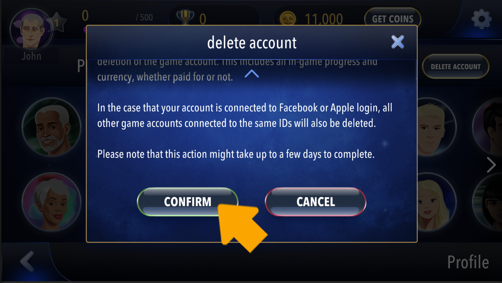 DeleteRummikubUser4 Shows where the player needs to click to confirm account deletion